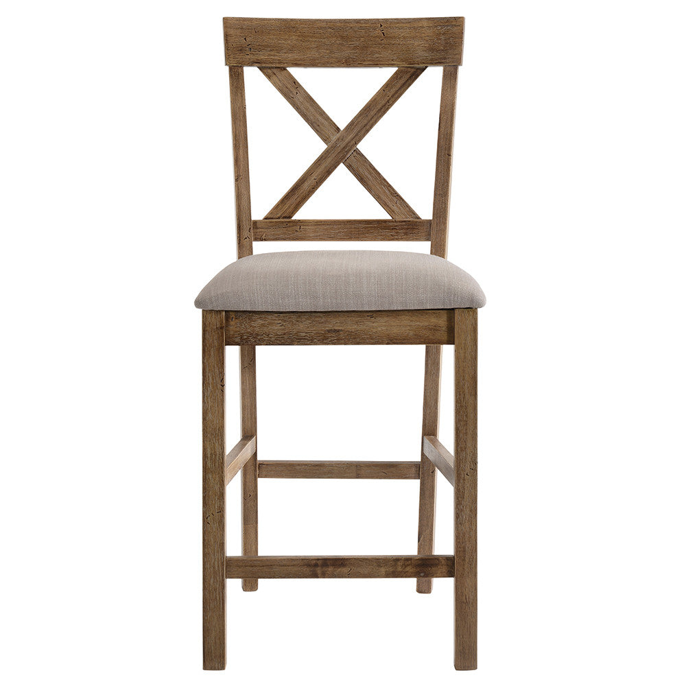 ACME 70832 Martha II Counter Height Chair (Set-2), Tan Linen & Weathered Oak