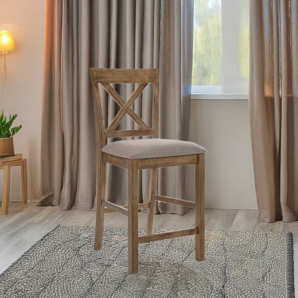 ACME 70832 Martha II Counter Height Chair (Set-2), Tan Linen & Weathered Oak
