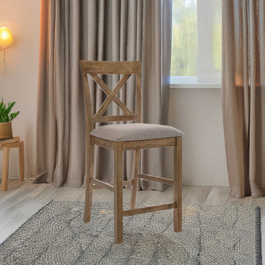 ACME 70832 Martha II Counter Height Chair (Set-2), Tan Linen & Weathered Oak