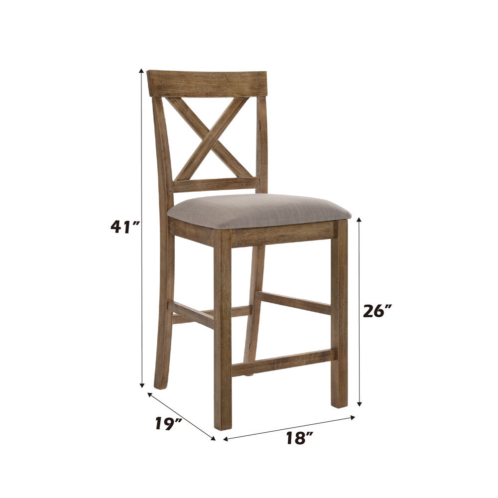 ACME 70832 Martha II Counter Height Chair (Set-2), Tan Linen & Weathered Oak