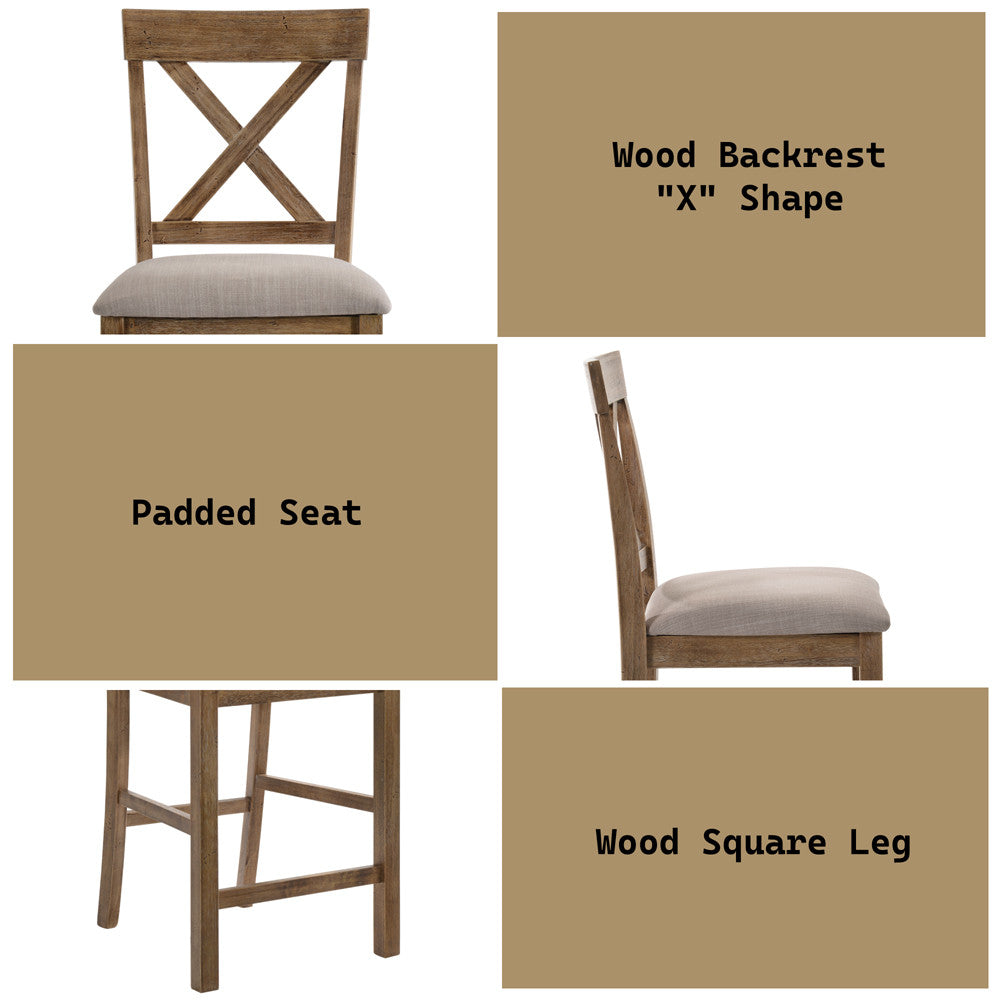 ACME 70832 Martha II Counter Height Chair (Set-2), Tan Linen & Weathered Oak