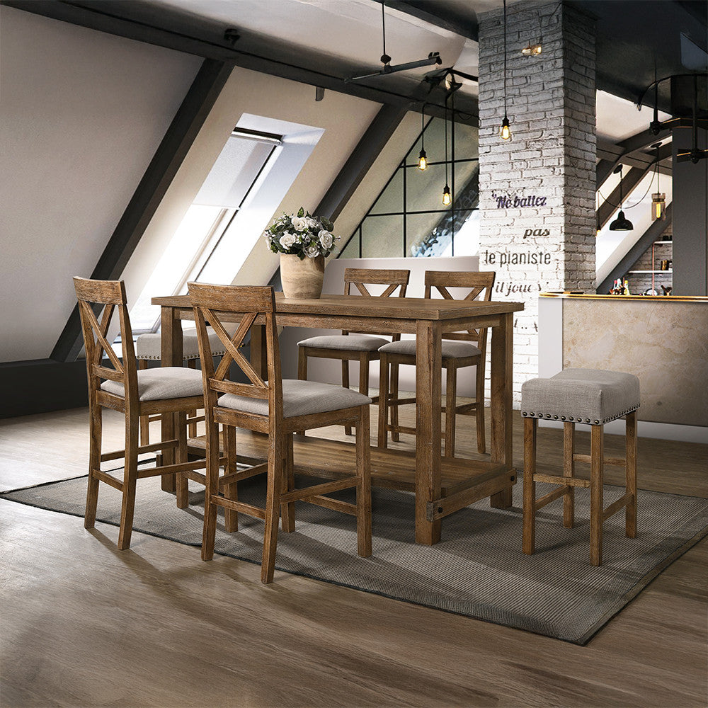 ACME 70832 Martha II Counter Height Chair (Set-2), Tan Linen & Weathered Oak