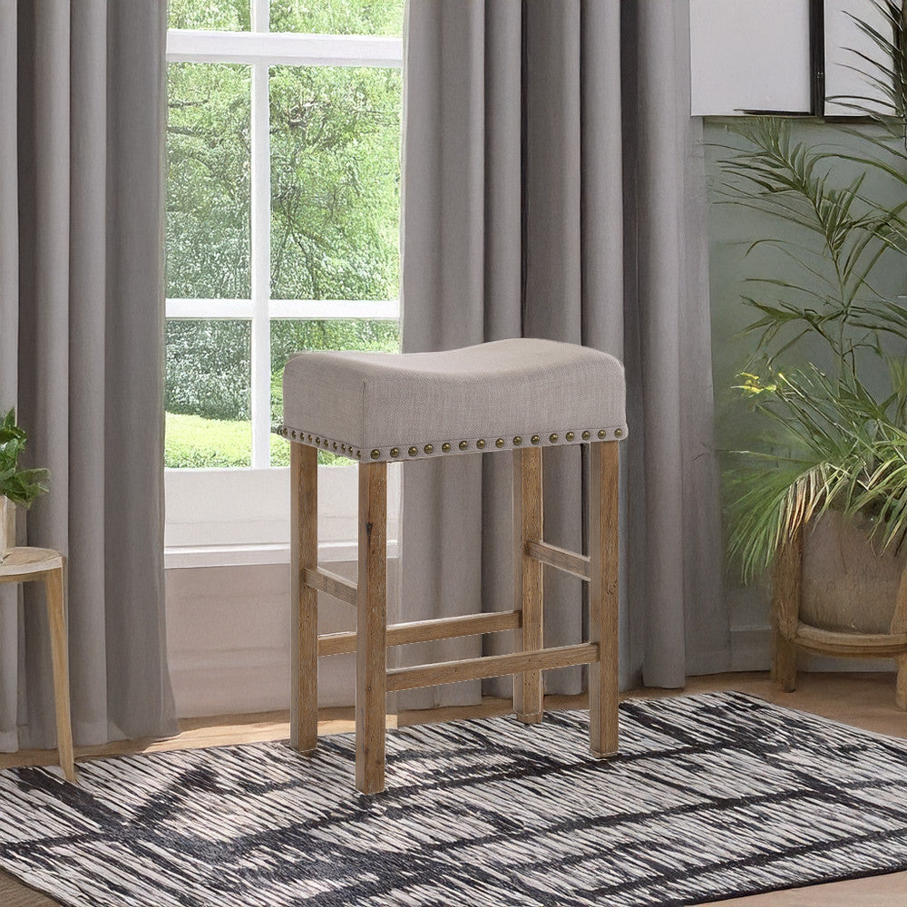 ACME 70833 Martha II Counter Height Stool (Set-2), Tan Linen & Weathered Oak