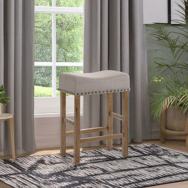 ACME 70833 Martha II Counter Height Stool (Set-2), Tan Linen & Weathered Oak