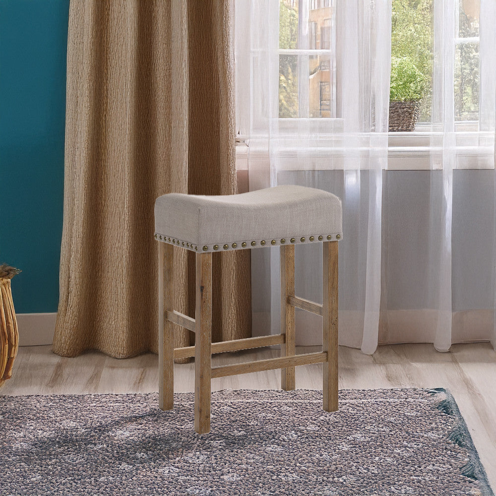 ACME 70833 Martha II Counter Height Stool (Set-2), Tan Linen & Weathered Oak