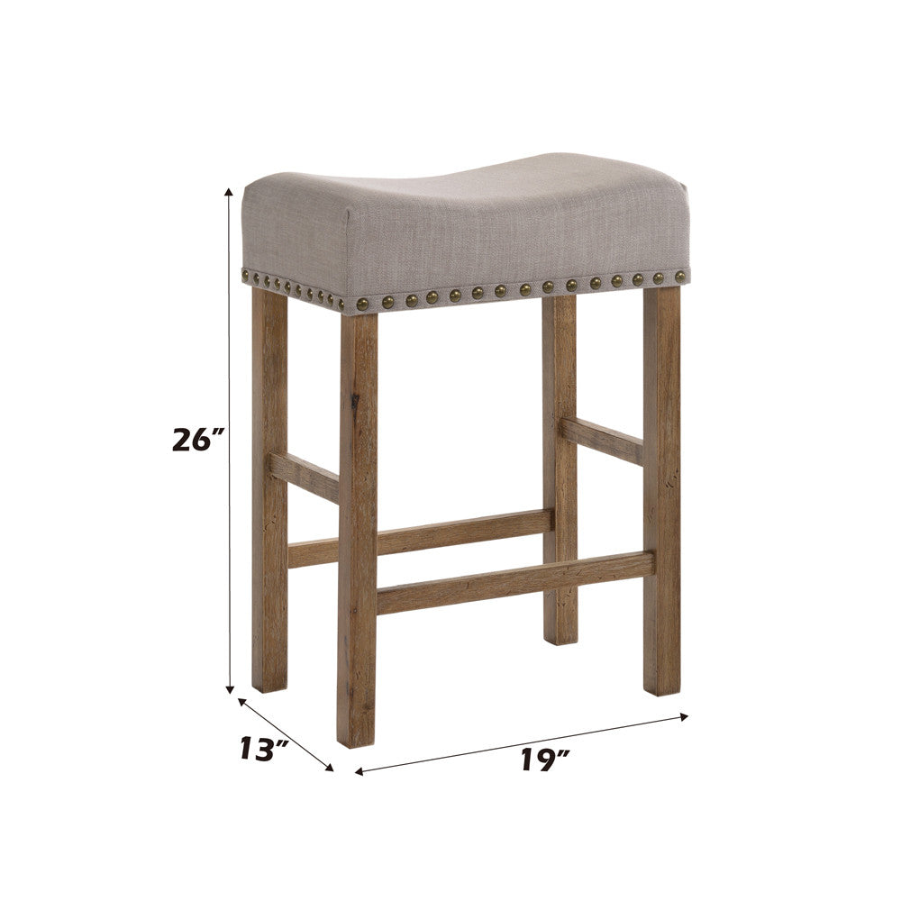 ACME 70833 Martha II Counter Height Stool (Set-2), Tan Linen & Weathered Oak