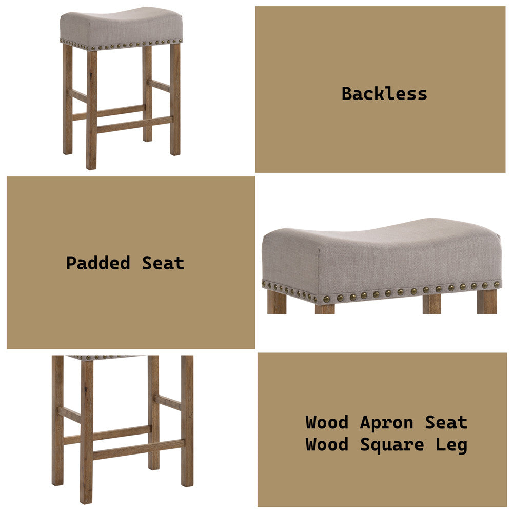 ACME 70833 Martha II Counter Height Stool (Set-2), Tan Linen & Weathered Oak