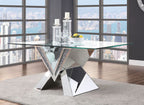 ACME 71280 Noralie Dining Table, Mirrored, Faux Diamonds & Clear Glass (1Set/2Ctn)
