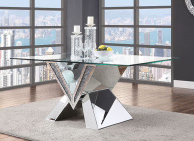 ACME 71280 Noralie Dining Table, Mirrored, Faux Diamonds & Clear Glass (1Set/2Ctn)