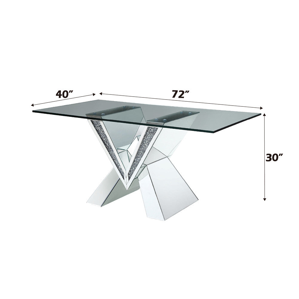 ACME 71280 Noralie Dining Table, Mirrored, Faux Diamonds & Clear Glass (1Set/2Ctn)