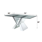 ACME 71280 Noralie Dining Table, Mirrored, Faux Diamonds & Clear Glass (1Set/2Ctn)