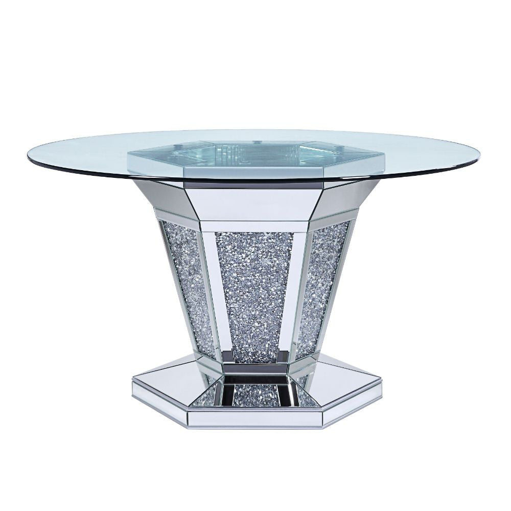 ACME 71285 Noralie Dining Table, Mirrored, Faux Diamonds & Clear Glass (1Set/2Ctn)