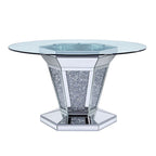 ACME 71285 Noralie Dining Table, Mirrored, Faux Diamonds & Clear Glass (1Set/2Ctn)