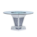 ACME 71285 Noralie Dining Table, Mirrored, Faux Diamonds & Clear Glass (1Set/2Ctn)