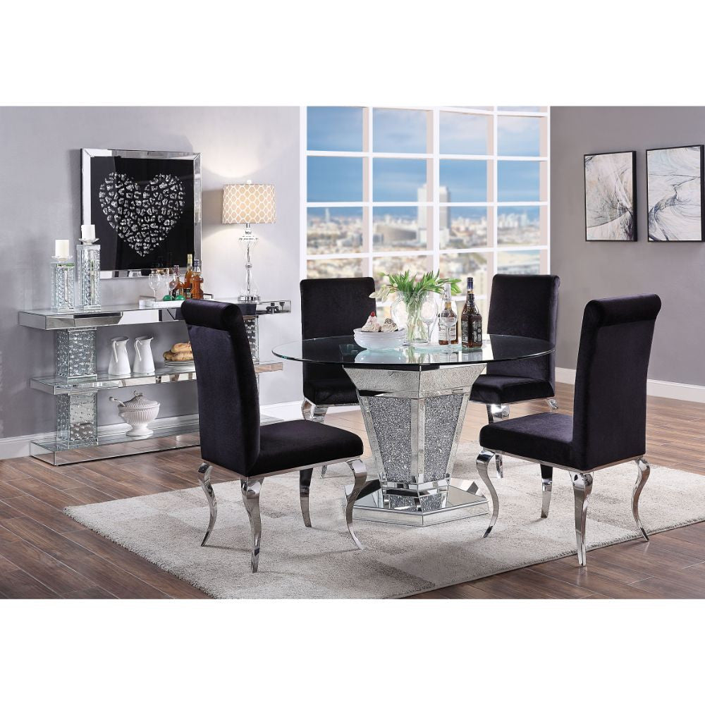 ACME 71285 Noralie Dining Table, Mirrored, Faux Diamonds & Clear Glass (1Set/2Ctn)