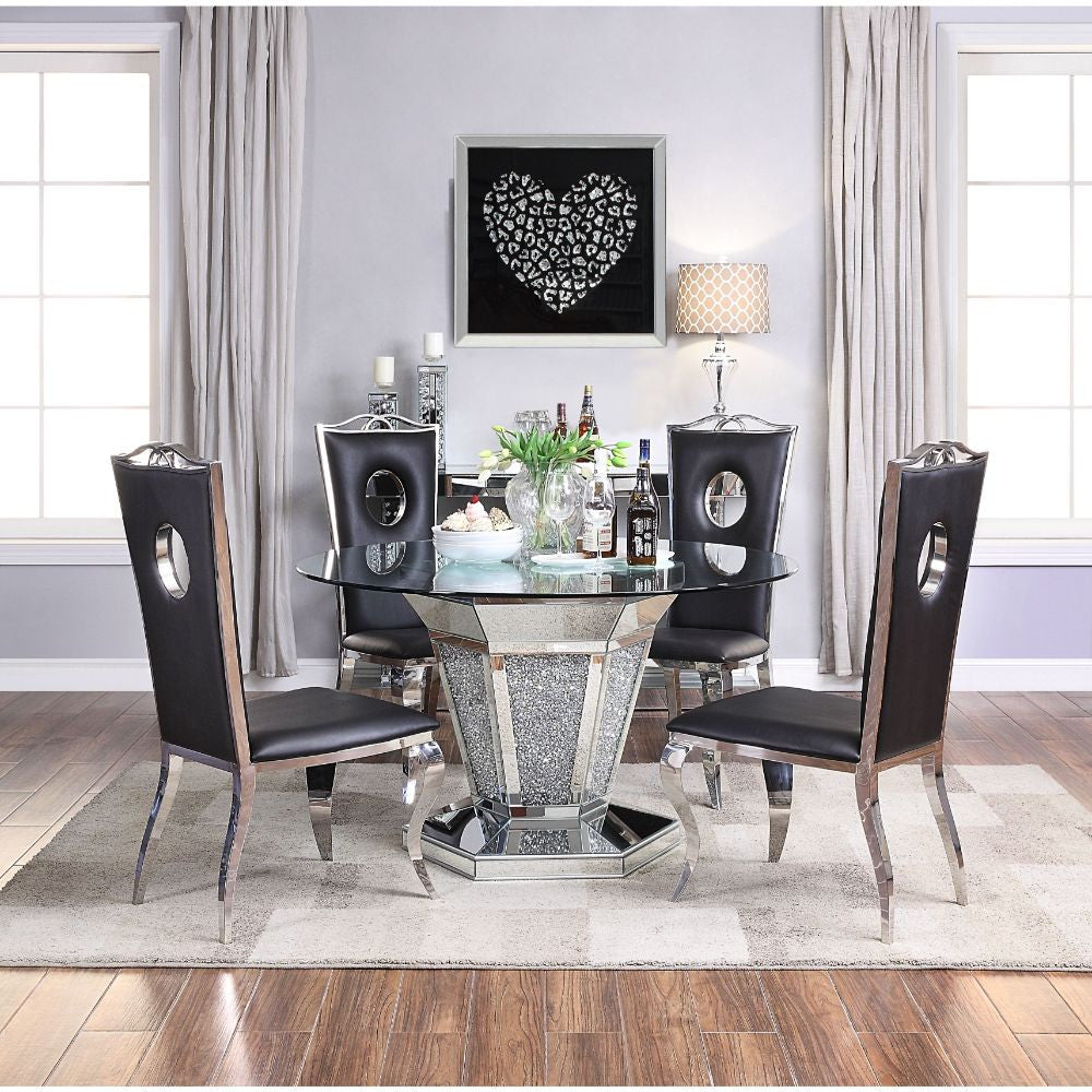 ACME 71285 Noralie Dining Table, Mirrored, Faux Diamonds & Clear Glass (1Set/2Ctn)