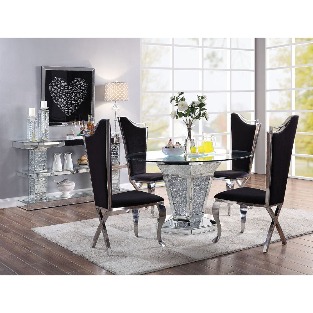 ACME 71285 Noralie Dining Table, Mirrored, Faux Diamonds & Clear Glass (1Set/2Ctn)