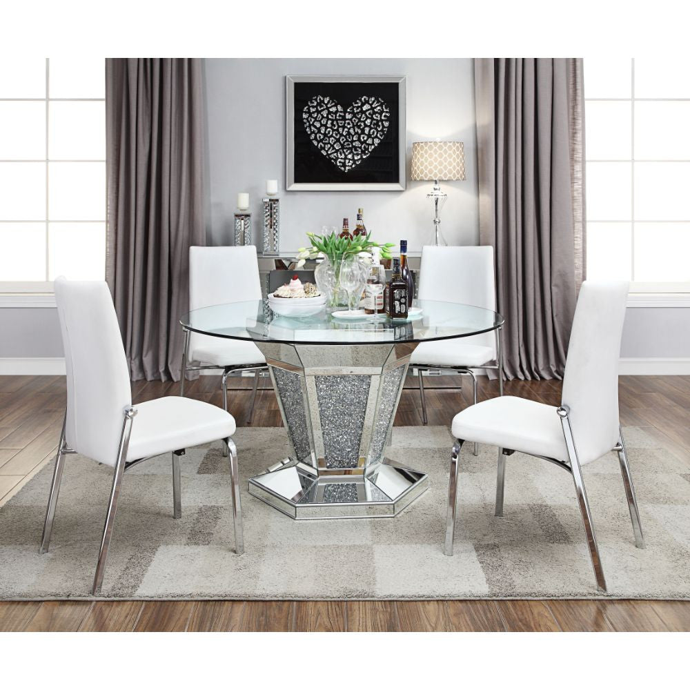 ACME 71285 Noralie Dining Table, Mirrored, Faux Diamonds & Clear Glass (1Set/2Ctn)