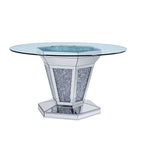 ACME 71285 Noralie Dining Table, Mirrored, Faux Diamonds & Clear Glass (1Set/2Ctn)