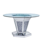 ACME 71285 Noralie Dining Table, Mirrored, Faux Diamonds & Clear Glass (1Set/2Ctn)