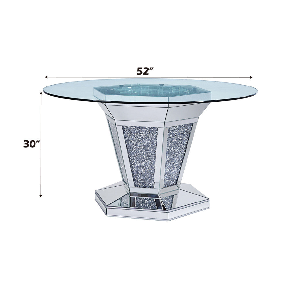 ACME 71285 Noralie Dining Table, Mirrored, Faux Diamonds & Clear Glass (1Set/2Ctn)