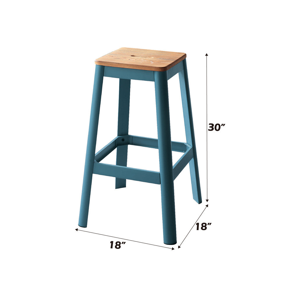 ACME 72333 Jacotte Bar Stool (1 Piece), Natural & Teal, 30" Seat Height