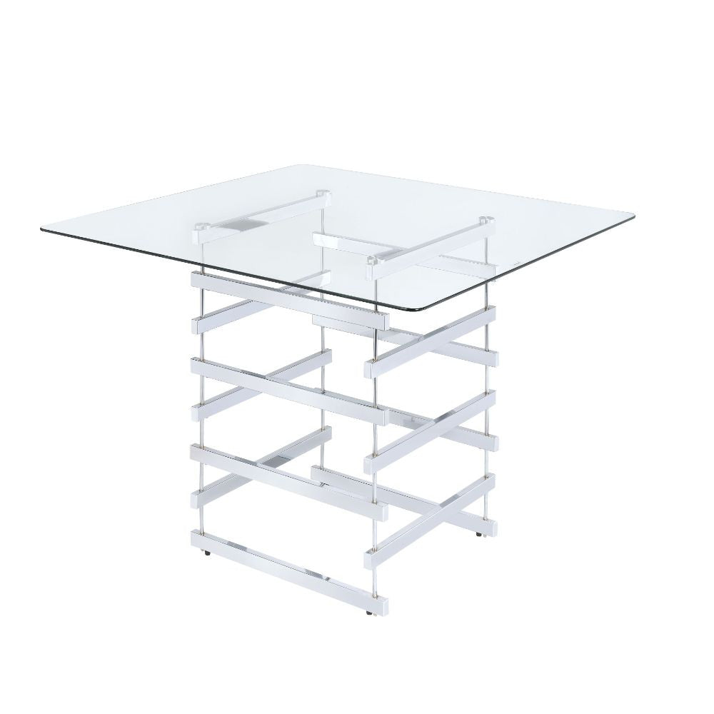 ACME 72590 Nadie Counter Height Table, Chrome & Clear Glass (1Set/2Ctn)