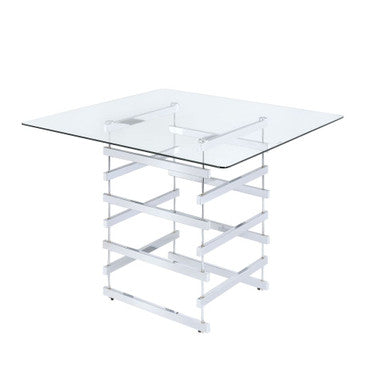 ACME 72590 Nadie Counter Height Table, Chrome & Clear Glass (1Set/2Ctn)