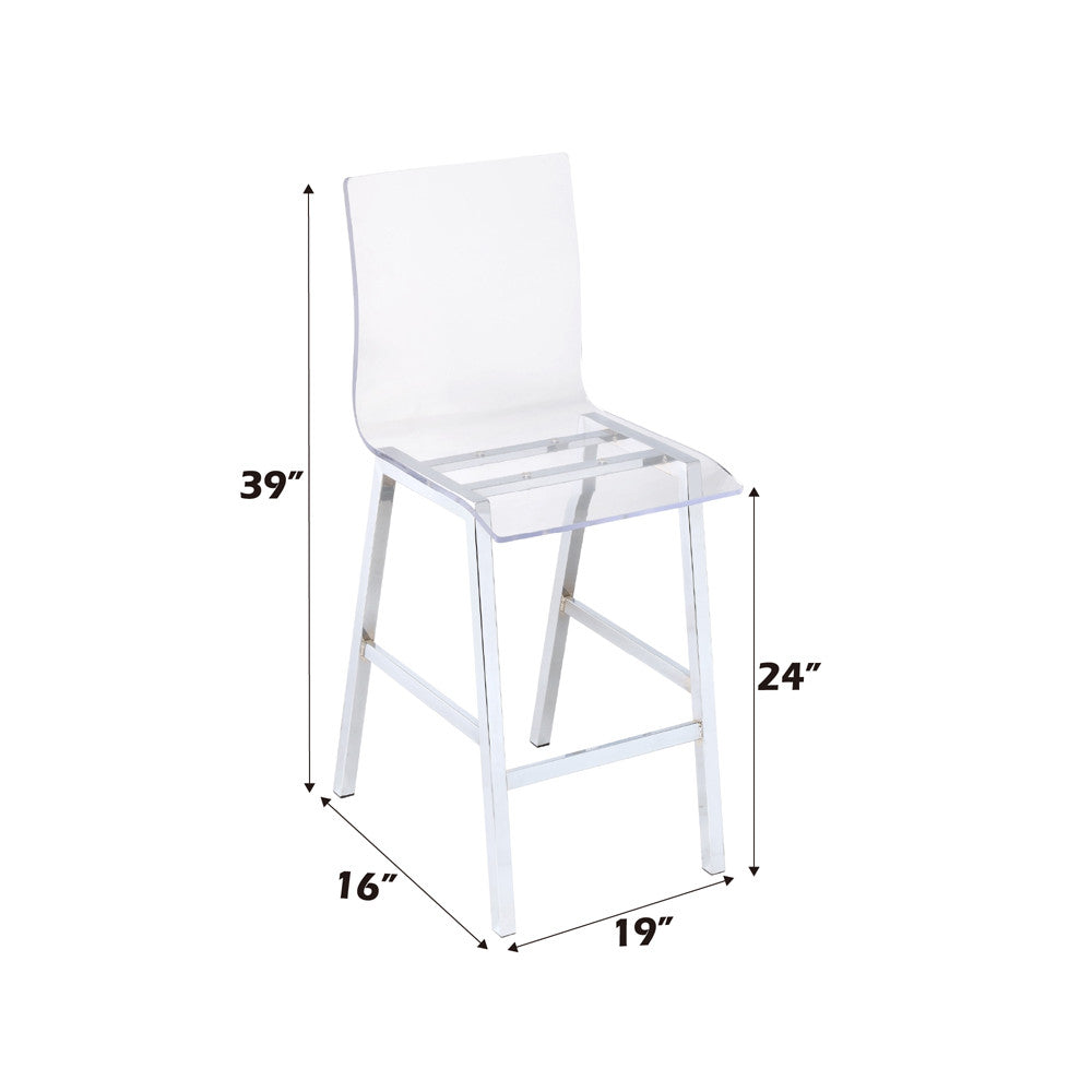 ACME 72592 Nadie Counter Height Chair (Set-2), Clear Acrylic & Chrome