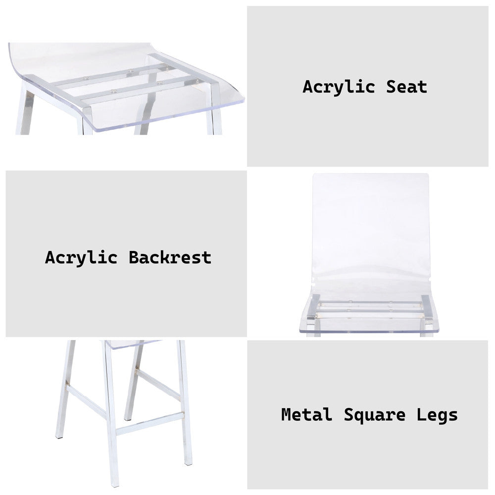 ACME 72592 Nadie Counter Height Chair (Set-2), Clear Acrylic & Chrome