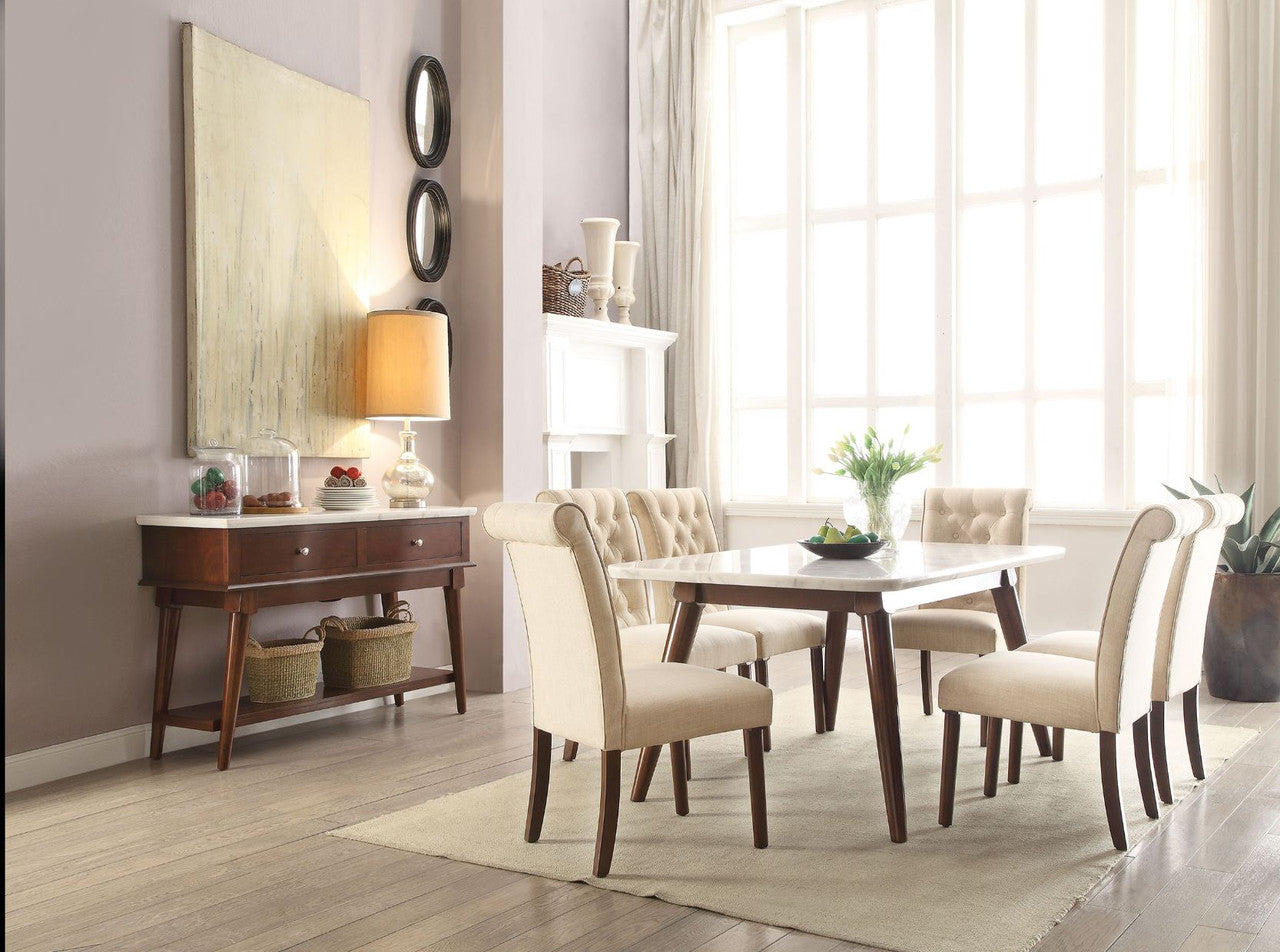 ACME 72820 Gasha Dining Table, White Marble & Walnut