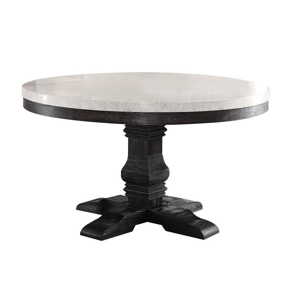 ACME 72845 Nolan Dining Table with Pedestal, White Marble & Salvage Dark Oak (1Set/2Ctn)