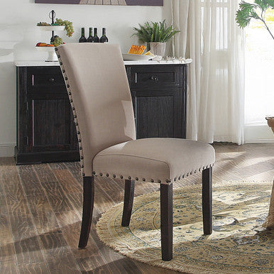 ACME 72852 Nolan Side Chair (Set-2), Linen & Salvage Dark Oak