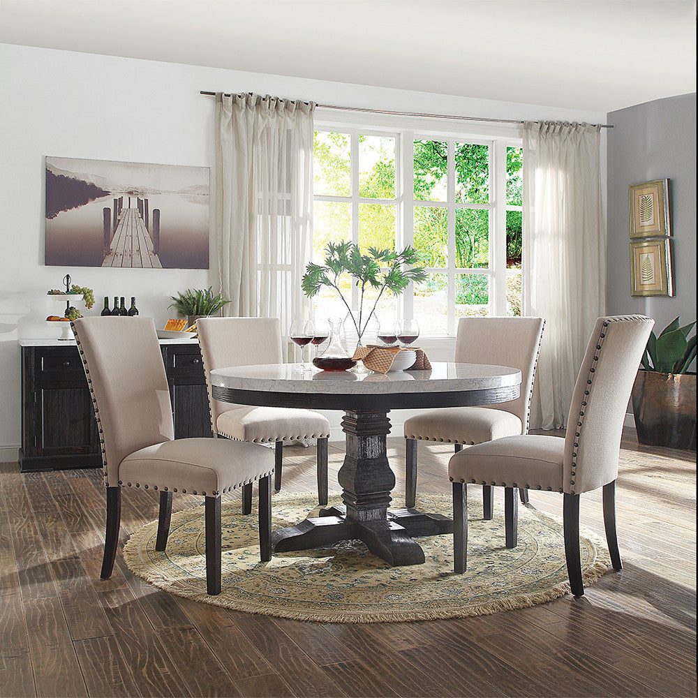 ACME 72852 Nolan Side Chair (Set-2), Linen & Salvage Dark Oak