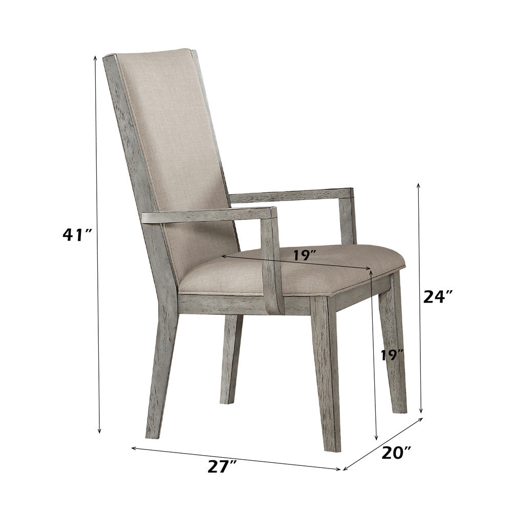 ACME 72863 Rocky Arm Chair (Set-2), Fabric & Gray Oak