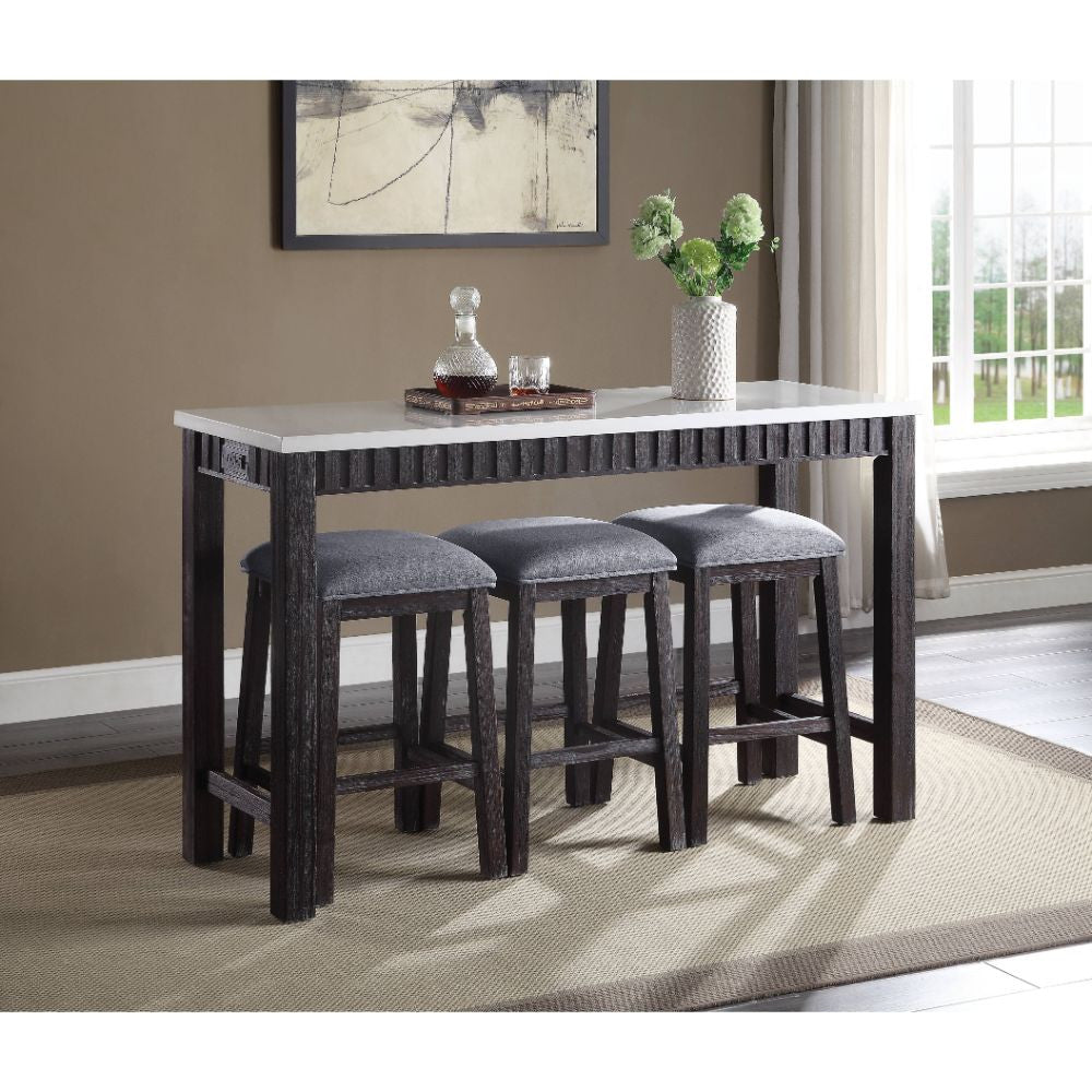 ACME 72930 Necalli 4 Piece Pack Counter Height Set, Marble & Weathered Espresso