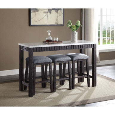 ACME 72930 Necalli 4 Piece Pack Counter Height Set, Marble & Weathered Espresso
