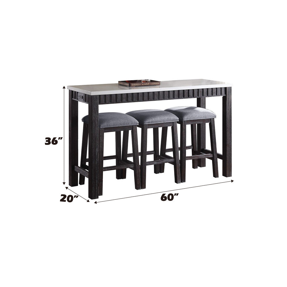 ACME 72930 Necalli 4 Piece Pack Counter Height Set, Marble & Weathered Espresso