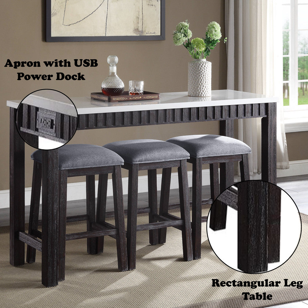ACME 72930 Necalli 4 Piece Pack Counter Height Set, Marble & Weathered Espresso
