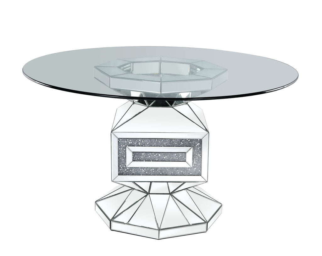ACME 72955 Noralie Dining Table, Clear Glass, Mirrored & Faux Diamonds