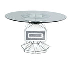 ACME 72955 Noralie Dining Table, Clear Glass, Mirrored & Faux Diamonds