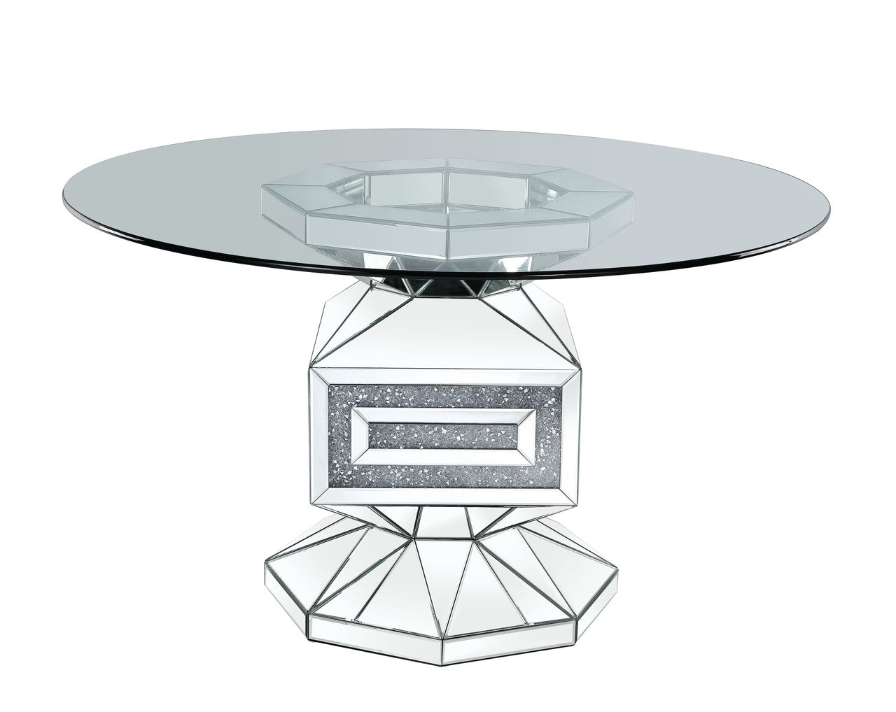 ACME 72955 Noralie Dining Table, Clear Glass, Mirrored & Faux Diamonds
