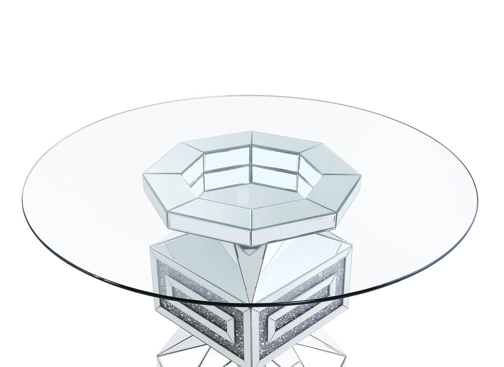 ACME 72955 Noralie Dining Table, Clear Glass, Mirrored & Faux Diamonds