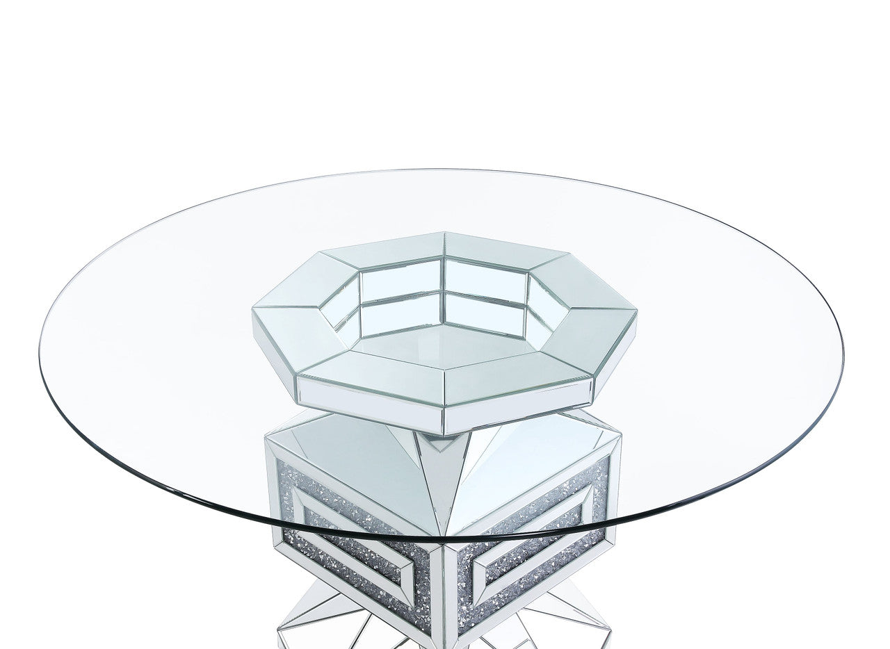 ACME 72955 Noralie Dining Table, Clear Glass, Mirrored & Faux Diamonds