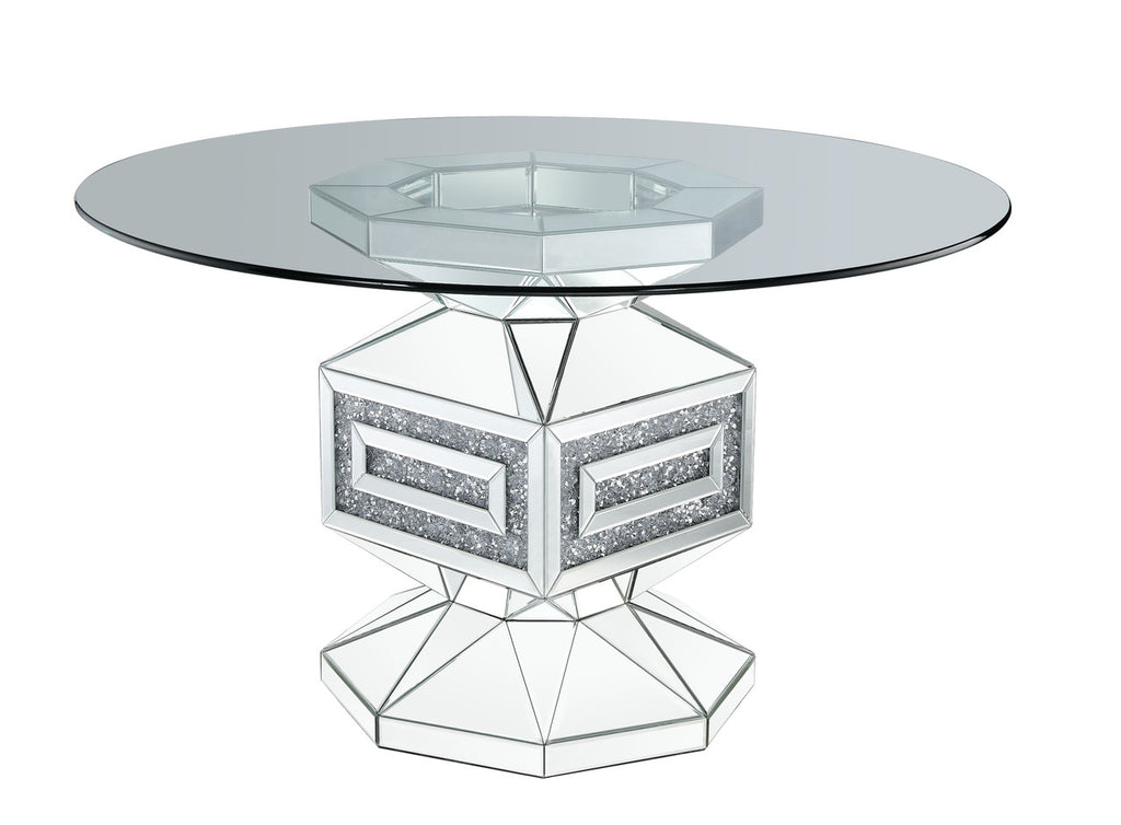ACME 72955 Noralie Dining Table, Clear Glass, Mirrored & Faux Diamonds