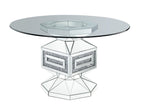 ACME 72955 Noralie Dining Table, Clear Glass, Mirrored & Faux Diamonds
