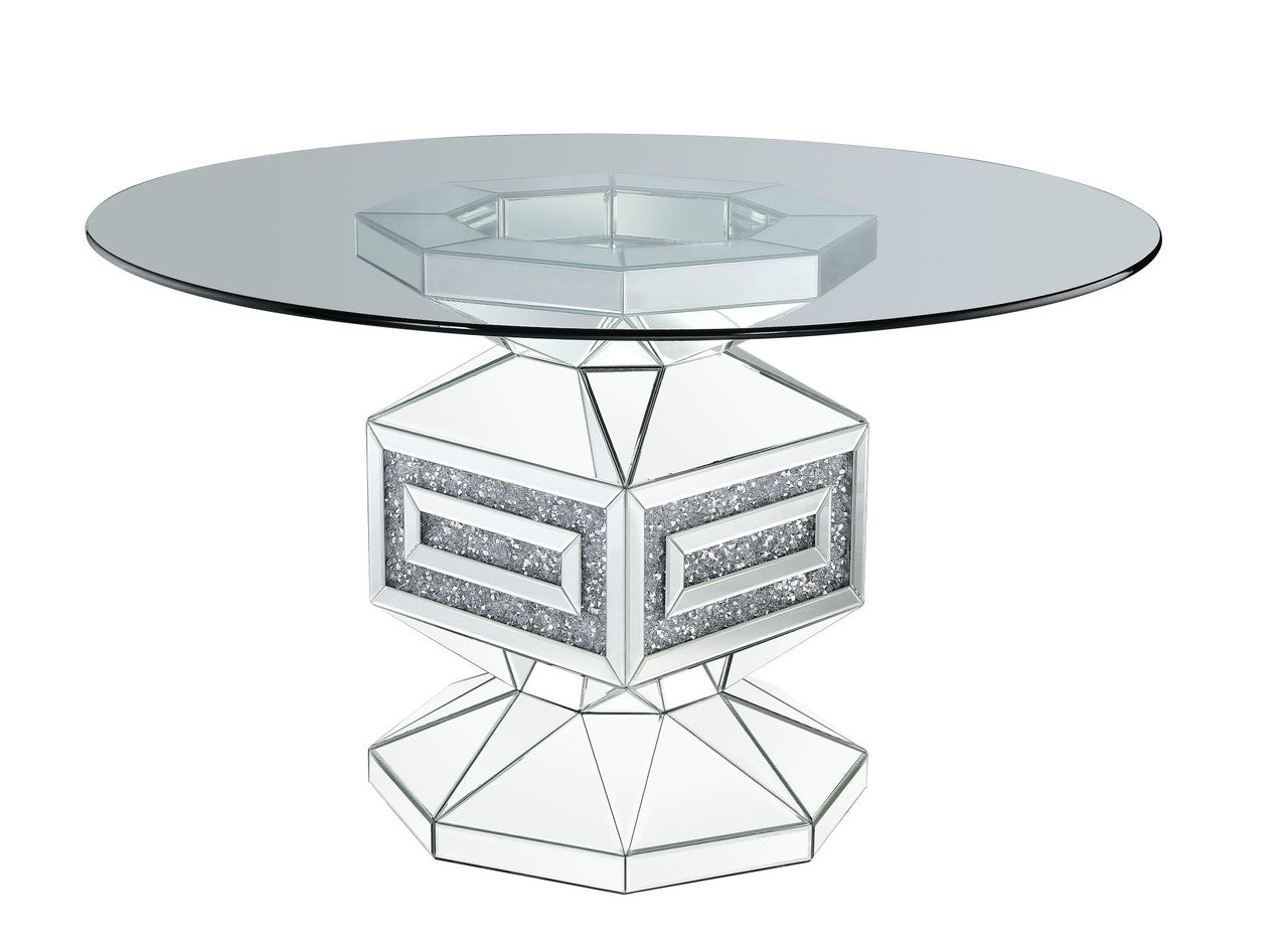 ACME 72955 Noralie Dining Table, Clear Glass, Mirrored & Faux Diamonds