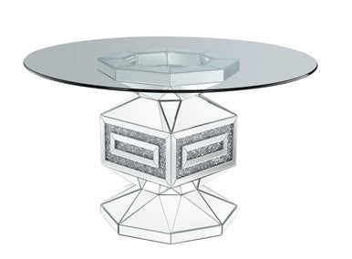 ACME 72955 Noralie Dining Table, Clear Glass, Mirrored & Faux Diamonds