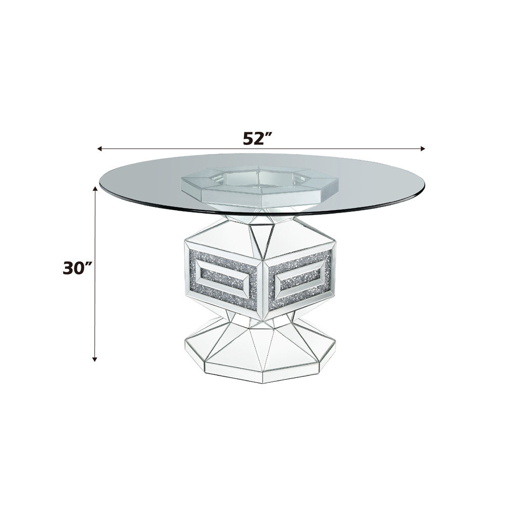 ACME 72955 Noralie Dining Table, Clear Glass, Mirrored & Faux Diamonds