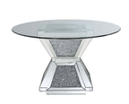 ACME 72960 Noralie Dining Table, Clear Glass, Mirrored & Faux Diamonds